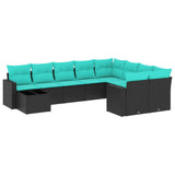 vidaXL Ensemble de salon 10 personnes avec coussins en poly rotin noir