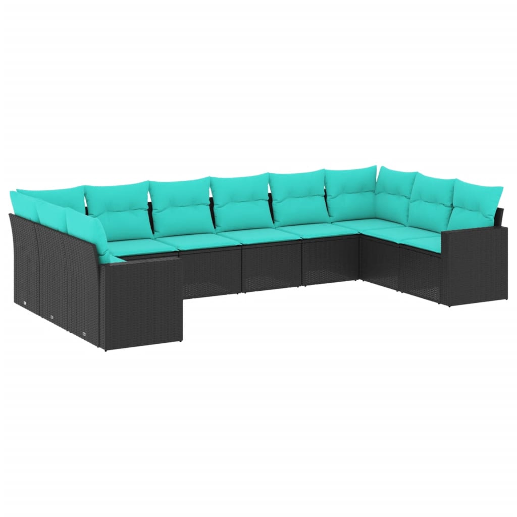 vidaXL 10-delige Loungeset met kussens poly rattan zwart