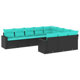 vidaXL 10-delige Loungeset met kussens poly rattan zwart