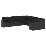 vidaXL 10-delige Loungeset met kussens poly rattan zwart