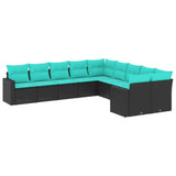 vidaXL 10-delige Loungeset met kussens poly rattan zwart