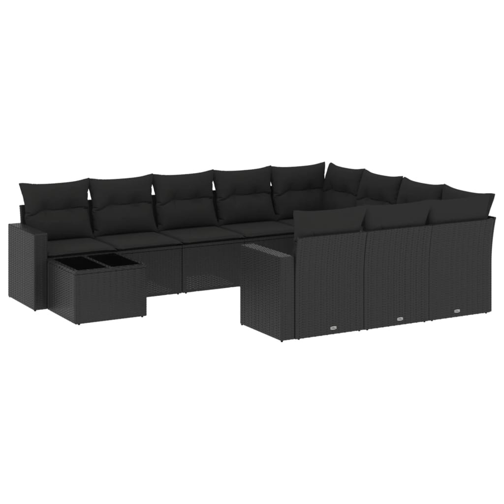 vidaXL Ensemble de salon 11 personnes avec coussins en poly rotin noir