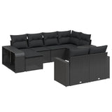 vidaXL Ensemble de salon 10 personnes avec coussins en poly rotin noir
