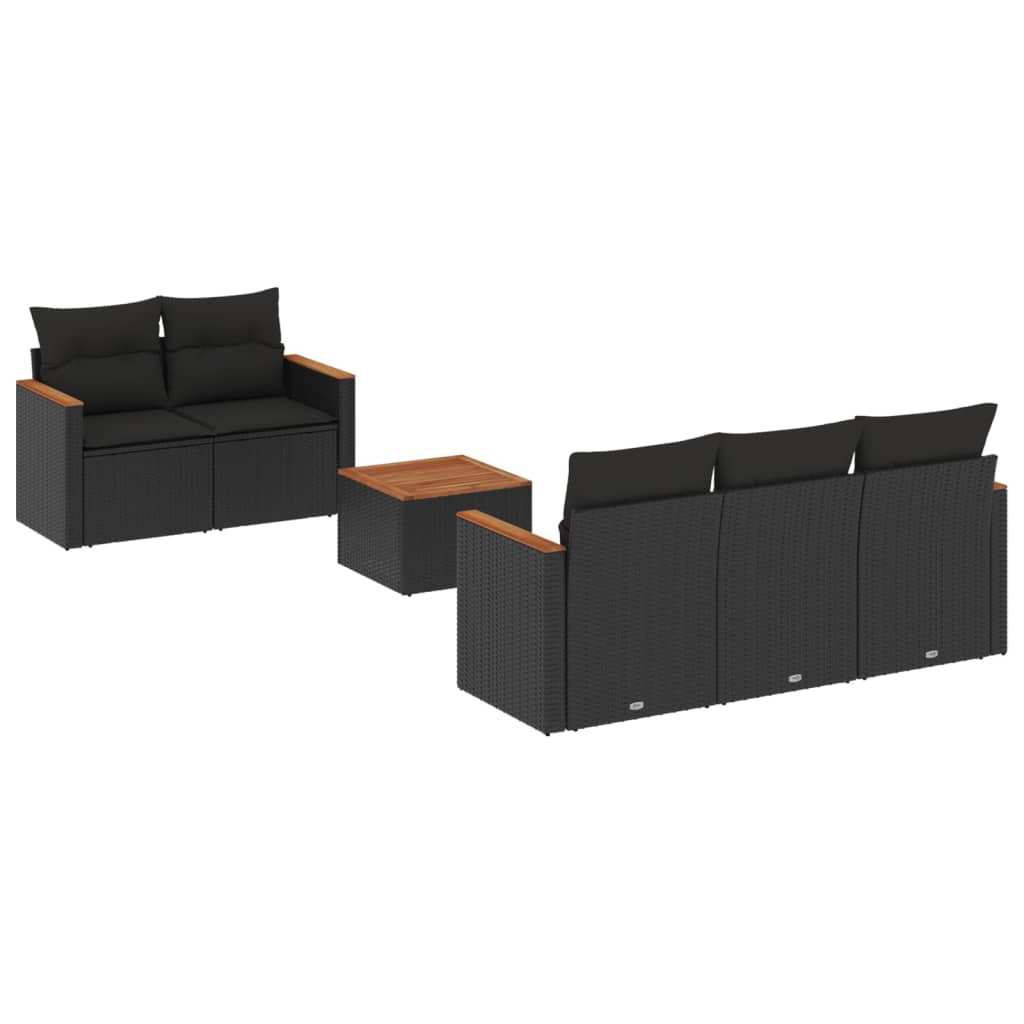 vidaXL 6-delige Loungeset met kussens poly rattan zwart