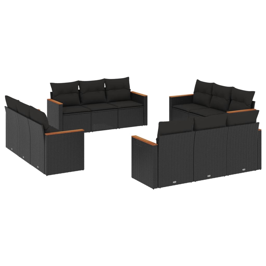 vidaXL Ensemble de salon 12 personnes avec coussins en poly rotin noir