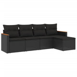 vidaXL 5-delige Loungeset met kussens poly rattan zwart