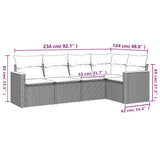 vidaXL 5-delige Loungeset met kussens poly rattan zwart
