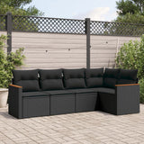 vidaXL 5-delige Loungeset met kussens poly rattan zwart
