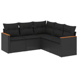 vidaXL 5-delige Loungeset met kussens poly rattan zwart