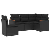 vidaXL 5-delige Loungeset met kussens poly rattan zwart