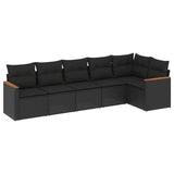 vidaXL 6-delige Loungeset met kussens poly rattan zwart