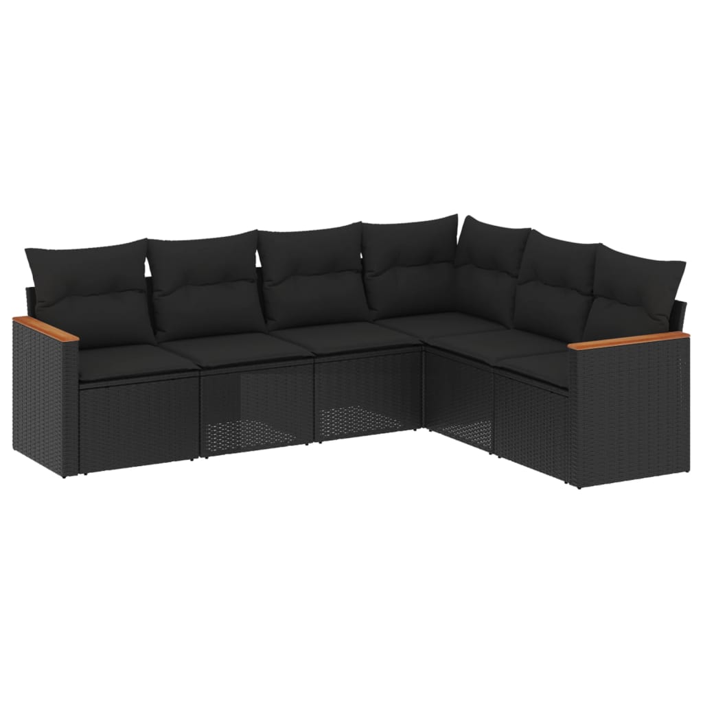 vidaXL 6-delige Loungeset met kussens poly rattan zwart