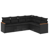 vidaXL 6-delige Loungeset met kussens poly rattan zwart