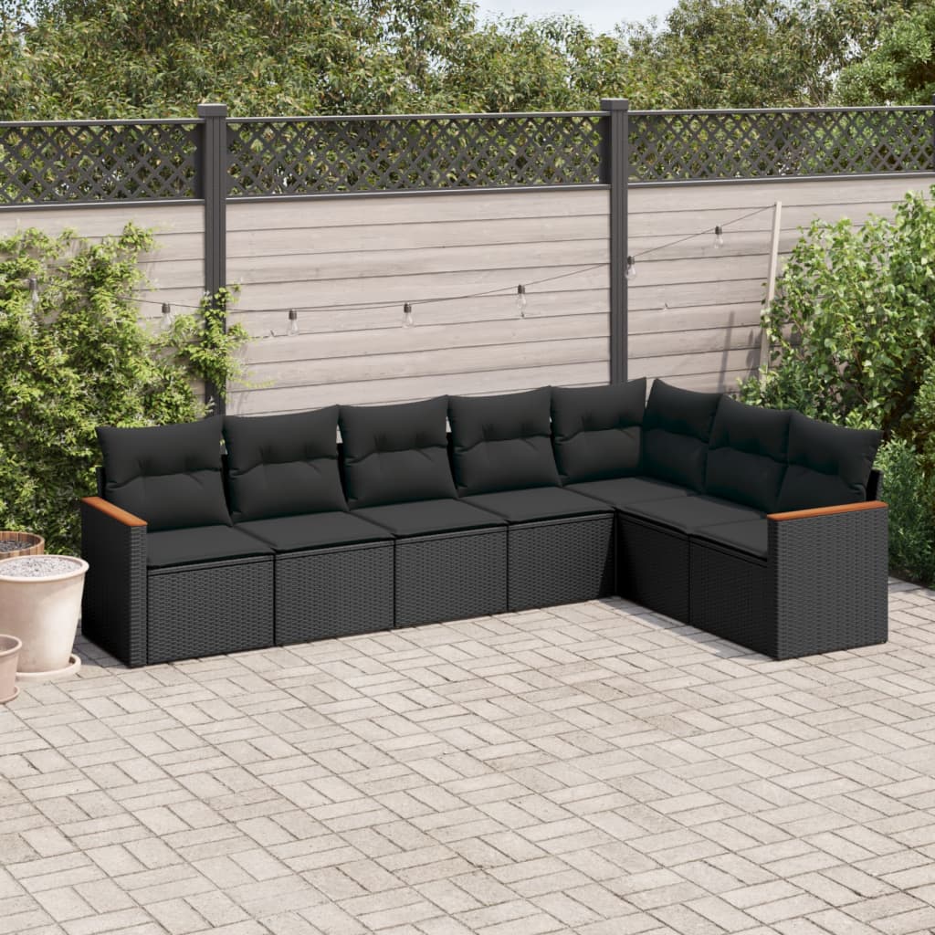 vidaXL 7-delige Loungeset met kussens poly rattan zwart
