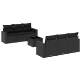 vidaXL 7-delige Loungeset met kussens poly rattan zwart