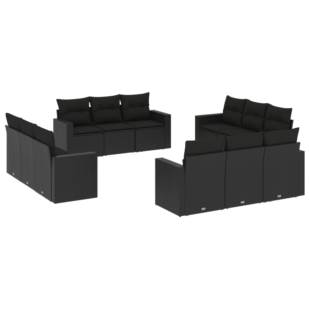 vidaXL 12-delige Loungeset met kussens poly rattan zwart
