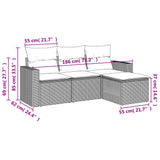 vidaXL 4-delige Loungeset met kussens poly rattan zwart