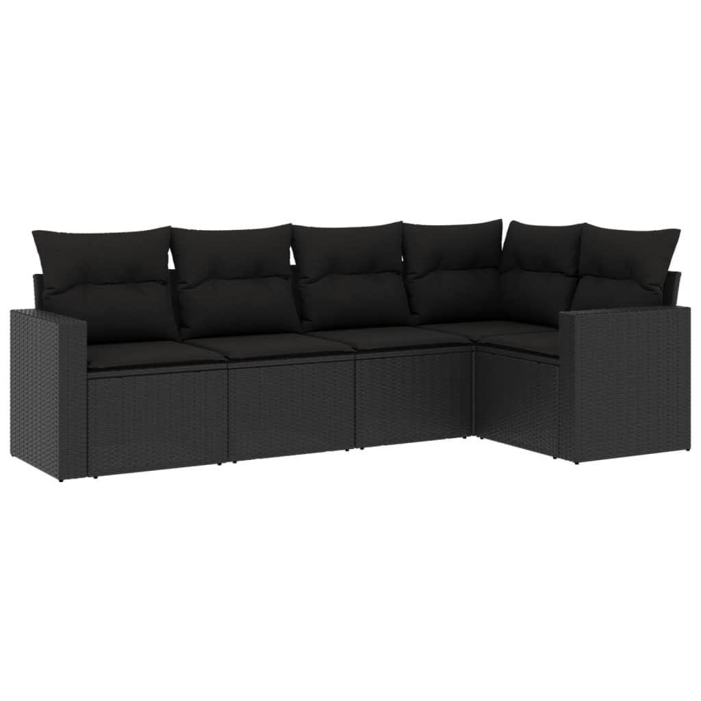 vidaXL 5-delige Loungeset met kussens poly rattan zwart