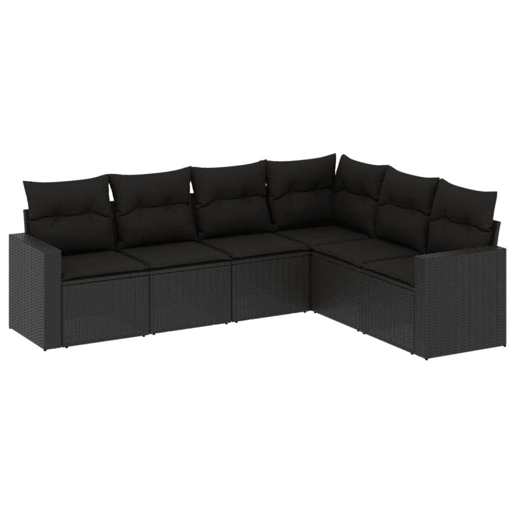 vidaXL 6-delige Loungeset met kussens poly rattan zwart