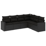 vidaXL 6-delige Loungeset met kussens poly rattan zwart