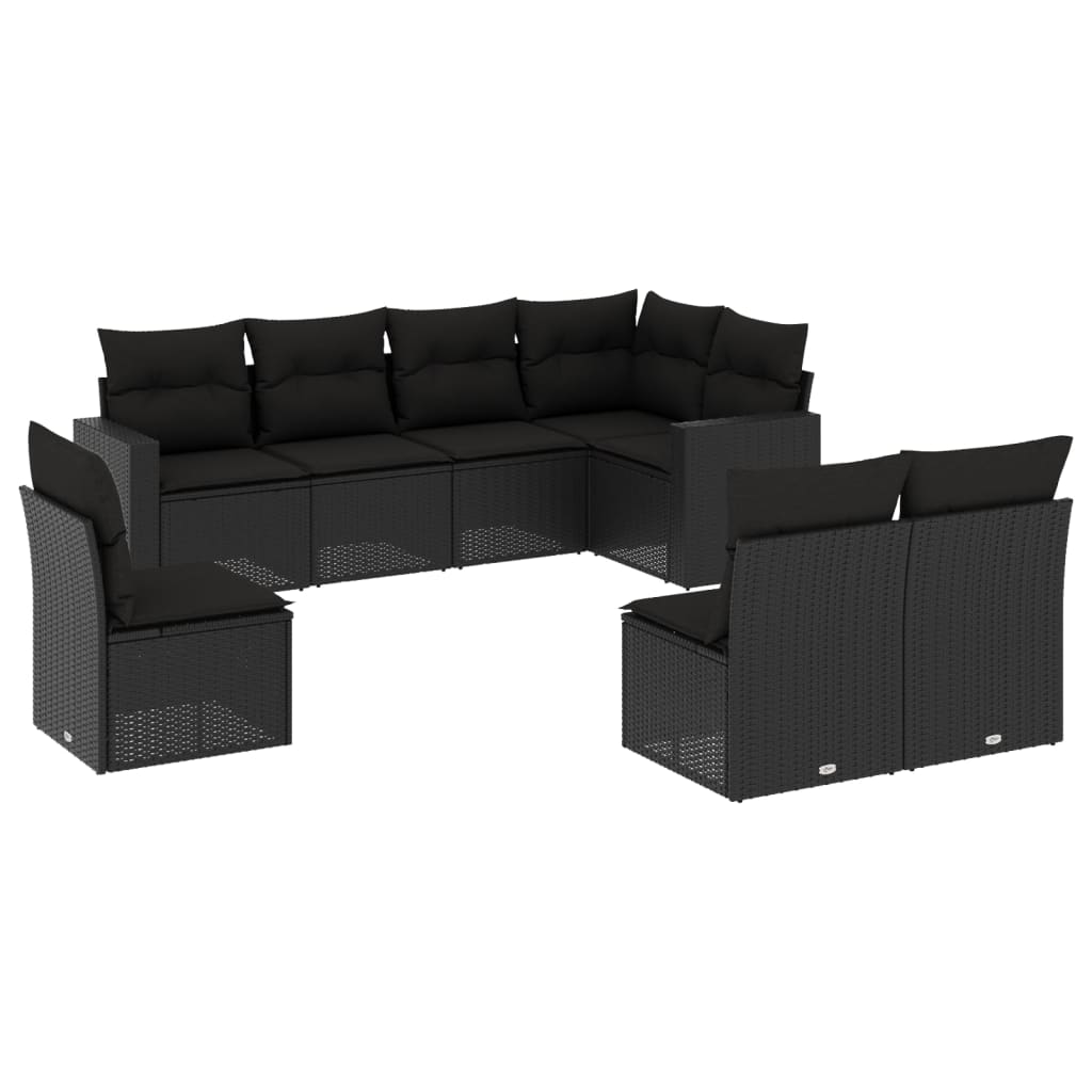 vidaXL 8-delige Loungeset met kussens poly rattan zwart