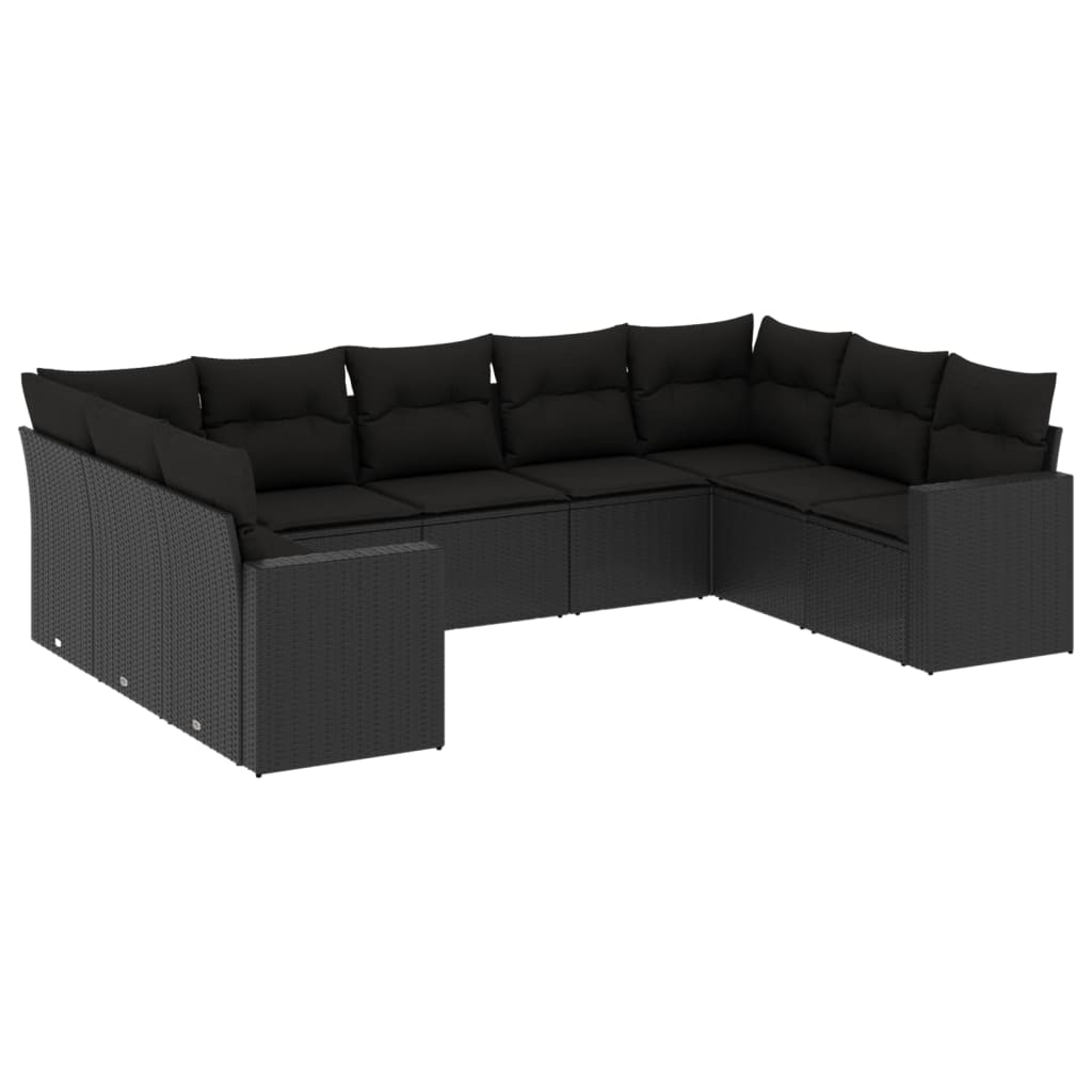 vidaXL 9-delige Loungeset met kussens poly rattan zwart