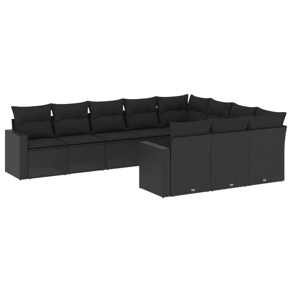 vidaXL 10-delige Loungeset met kussens poly rattan zwart