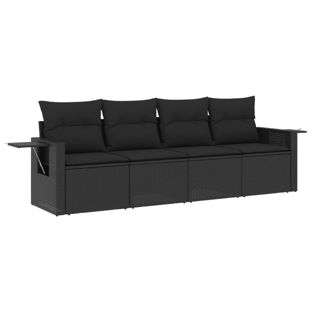 vidaXL 4-Piece Poly Rattan Lounge Set with Cushions Black