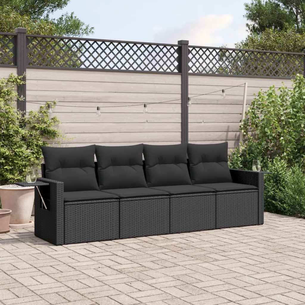 vidaXL 4-Piece Poly Rattan Lounge Set with Cushions Black