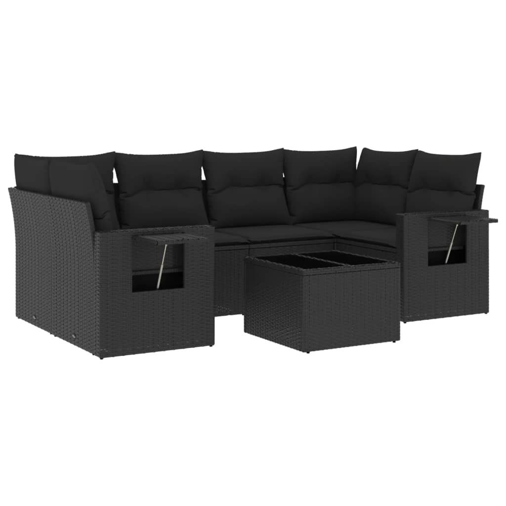 vidaXL Ensemble de salon 7 pièces avec coussins en poly rotin noir