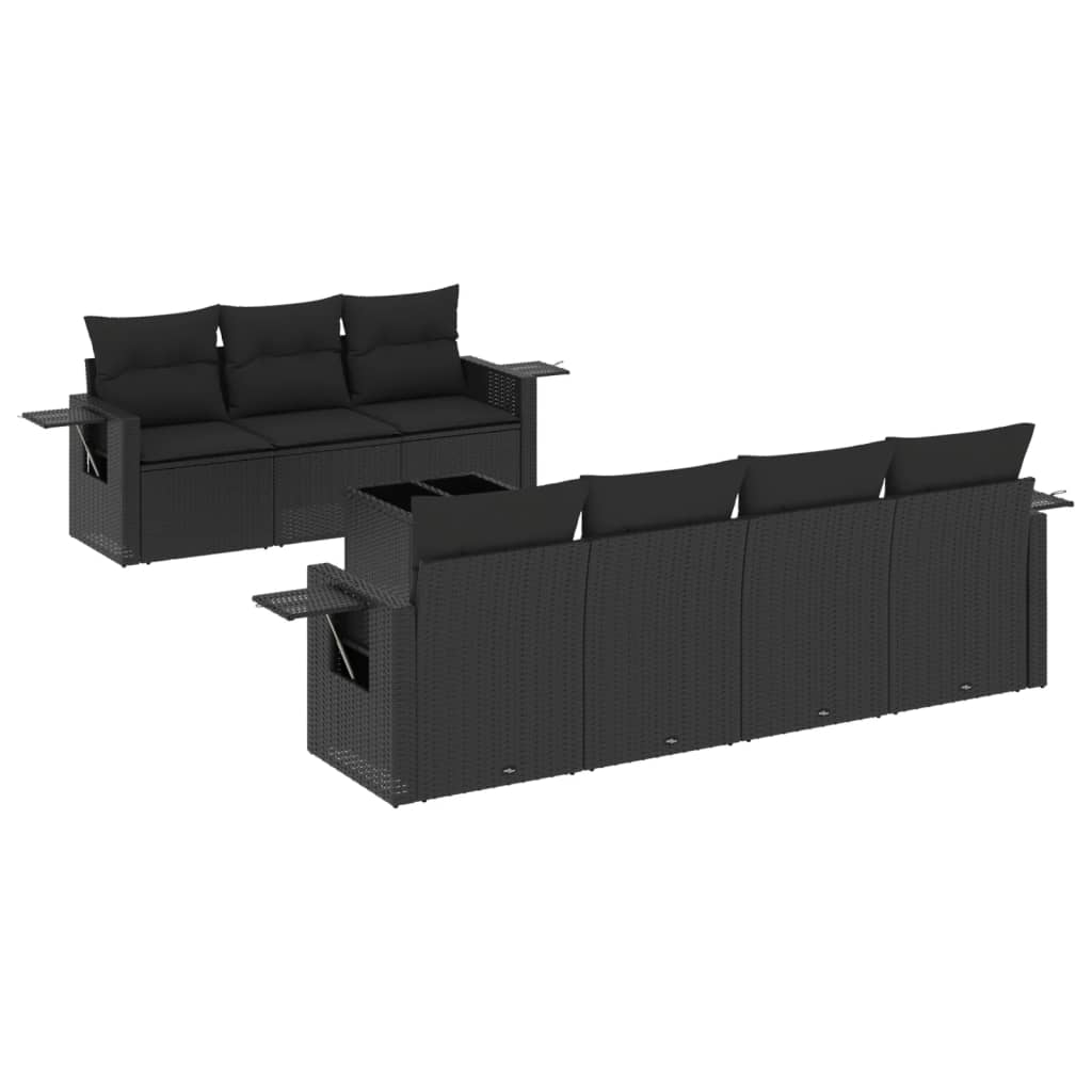 vidaXL Ensemble de salon 8 personnes avec coussins en poly rotin noir