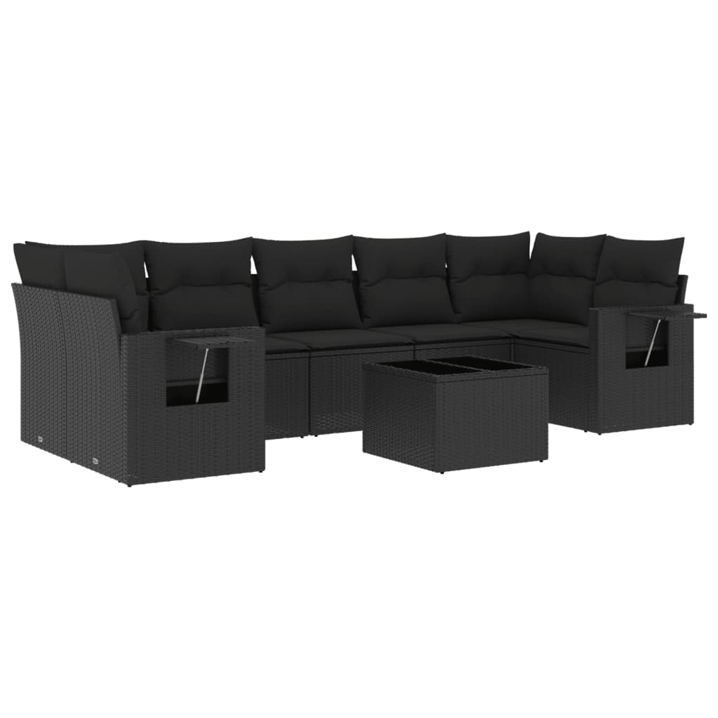 vidaXL Ensemble de salon 8 personnes avec coussins en poly rotin noir
