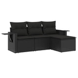 vidaXL 4-Piece Poly Rattan Lounge Set with Cushions Black