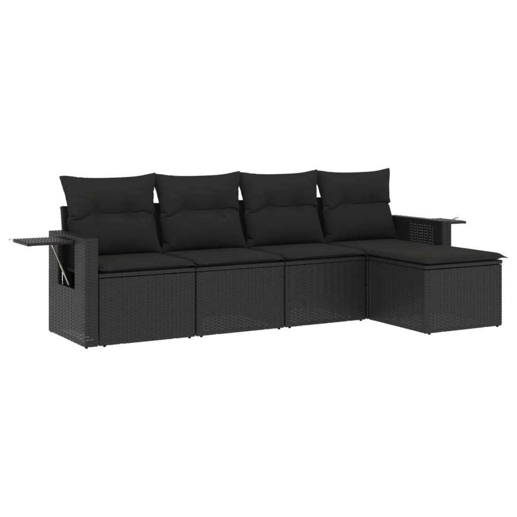 vidaXL Ensemble de salon 5 personnes avec coussins en poly rotin noir