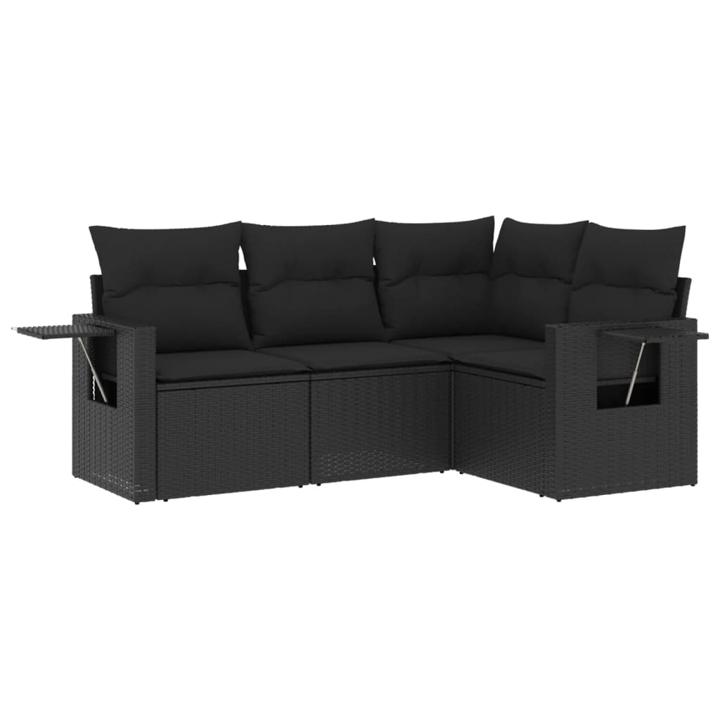 vidaXL 4-Piece Poly Rattan Lounge Set with Cushions Black