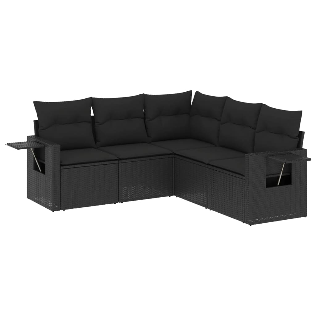 vidaXL Ensemble de salon 5 personnes avec coussins en poly rotin noir