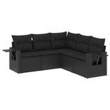 vidaXL Ensemble de salon 5 personnes avec coussins en poly rotin noir