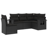 vidaXL 5-piece Lounge Set with Cushions Poly Rattan Black