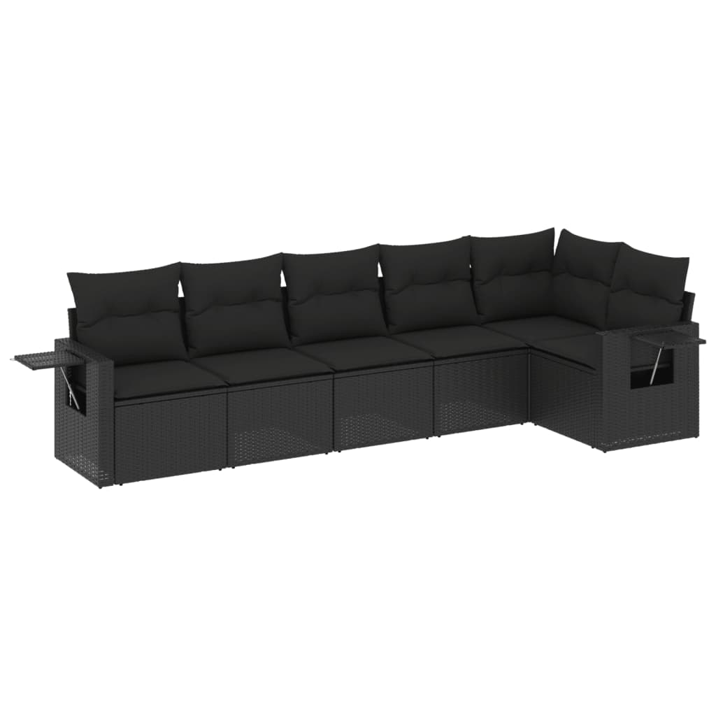 vidaXL Ensemble de salon 6 personnes avec coussins en poly rotin noir