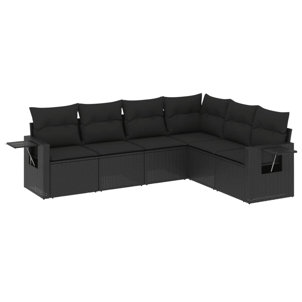 vidaXL Ensemble de salon 6 personnes avec coussins en poly rotin noir