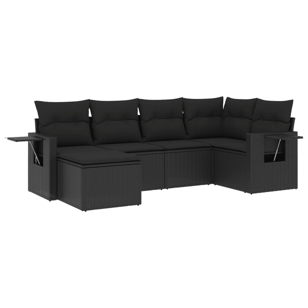 vidaXL 6-delige Loungeset met kussens poly rattan zwart