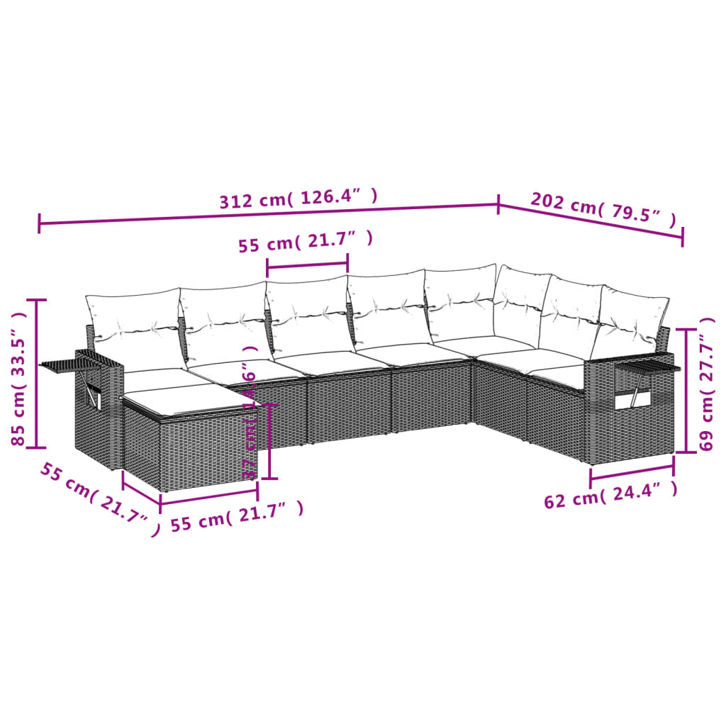 vidaXL 8-delige Loungeset met kussens poly rattan zwart