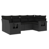 vidaXL 6-delige Loungeset met kussens poly rattan zwart