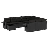 vidaXL 11-delige Loungeset met kussens poly rattan zwart