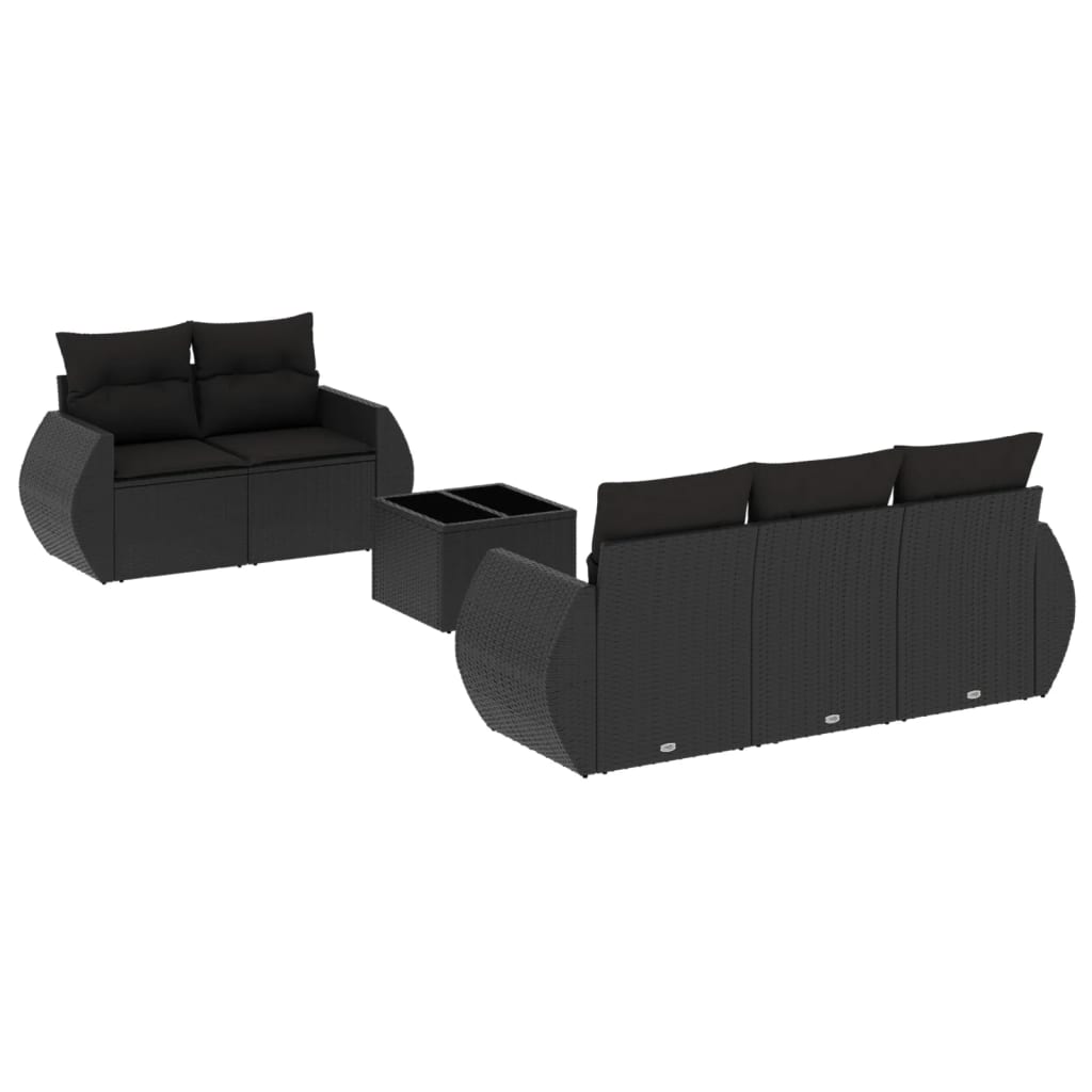 vidaXL 6-delige Loungeset met kussens poly rattan zwart