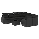 vidaXL 9-delige Loungeset met kussens poly rattan zwart