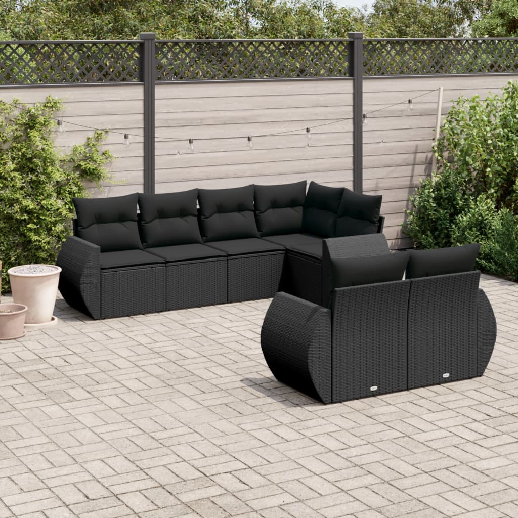vidaXL 7-delige Loungeset met kussens poly rattan zwart
