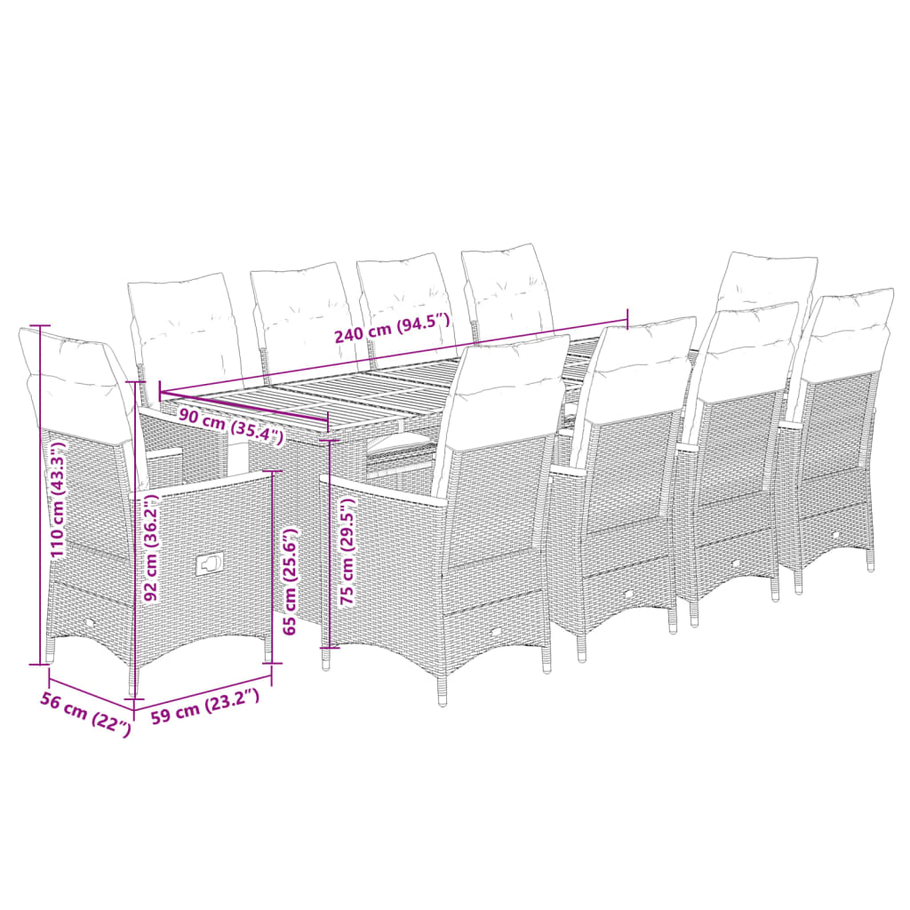 vidaXL Ensemble de bistrot 9 pièces avec coussins en résine tressée gris