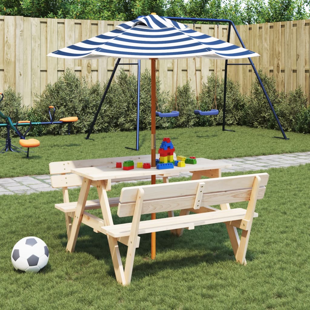 vidaXL Parasol pour enfants avec mât en bois Ø120x140 cm