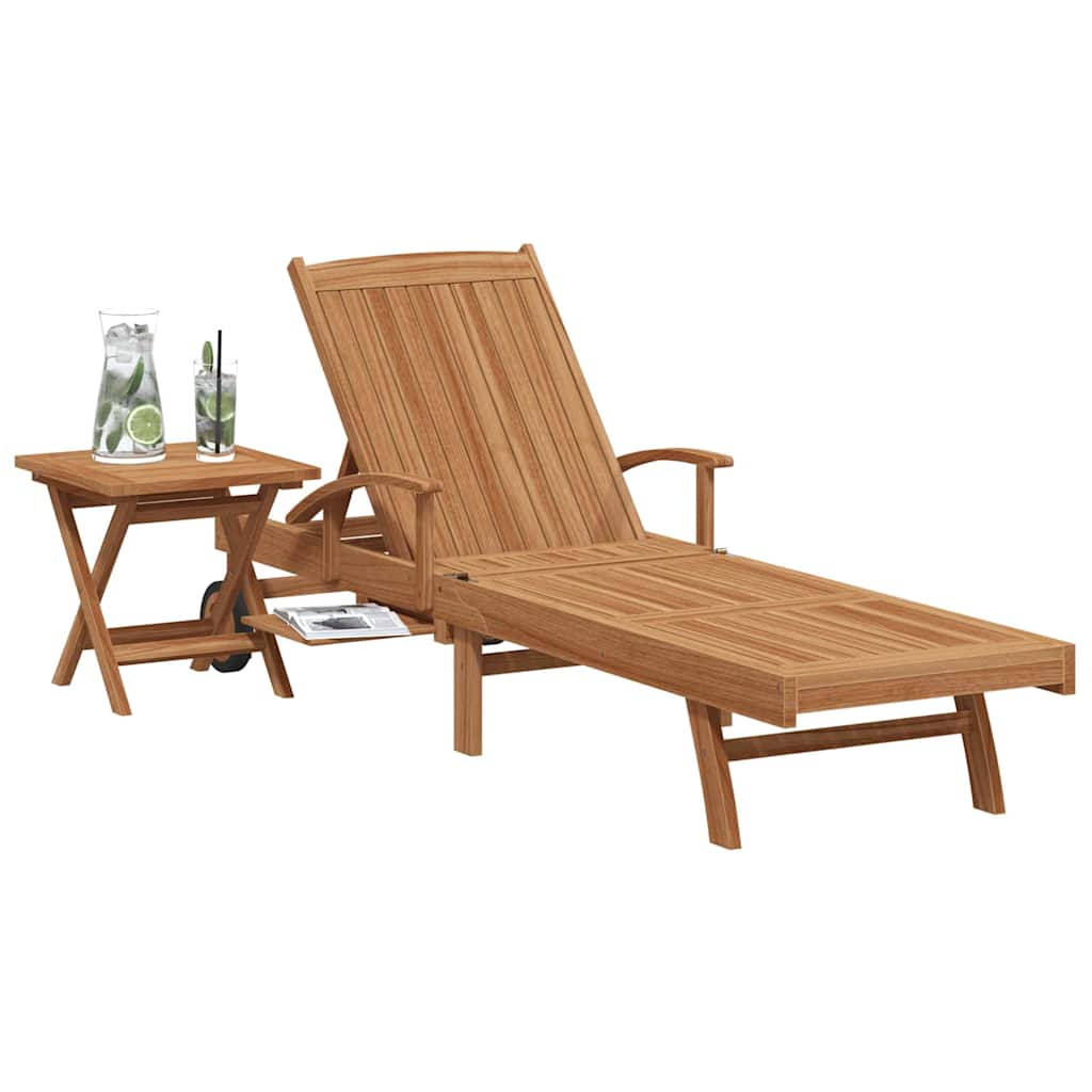vidaXL Ligbed met kussen Bruin 195 x 59 x 78,5 cm Massief Teakhout